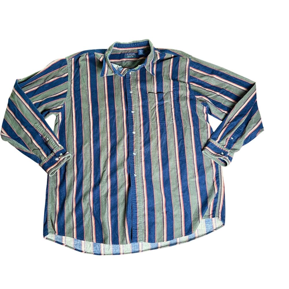 Vintage 90s Y2K Trader Bay Corduroy Feel Retro Striped Button Up Men's Shirt XLT
